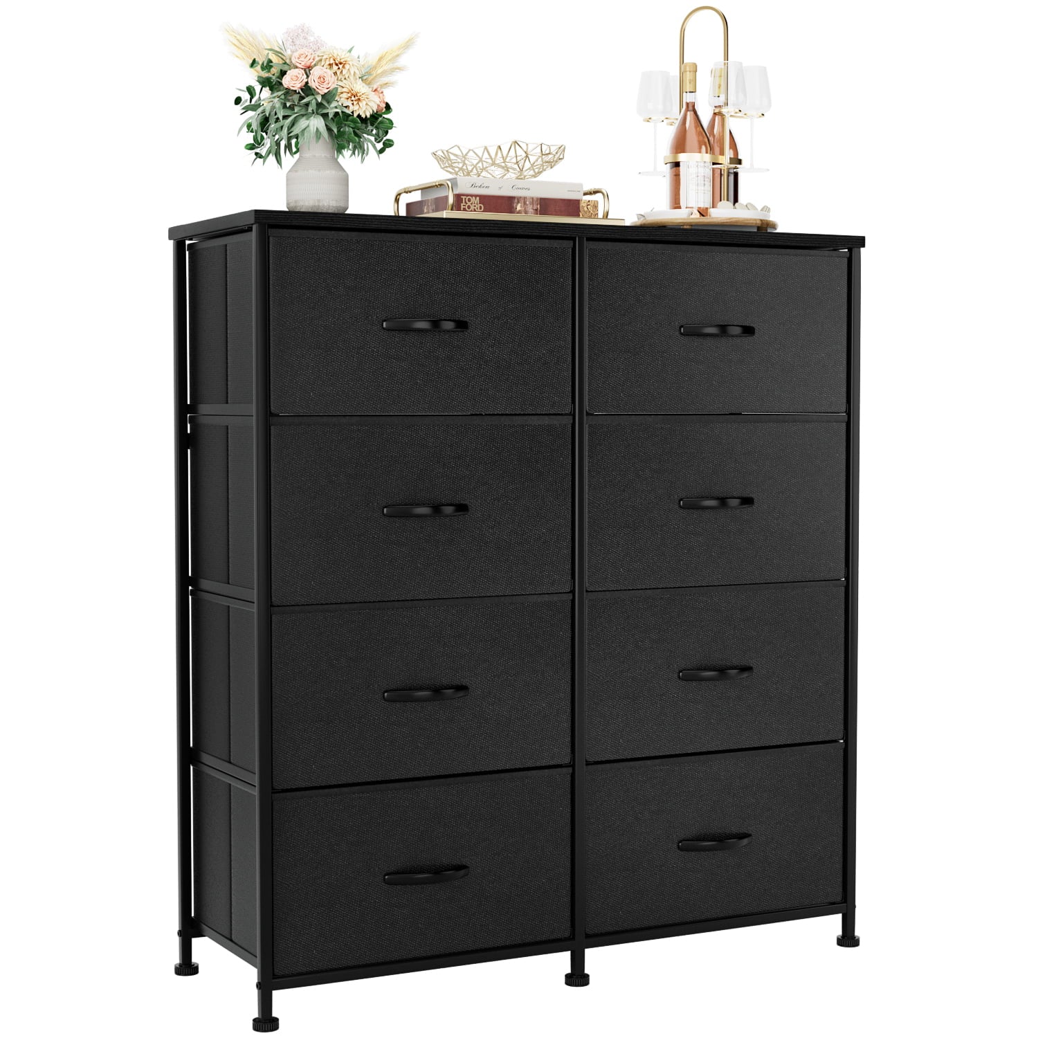 Vineego Dresser for Bedroom with 8 Drawers, Wide Chest of Drawers, Fabric Dresser,Black