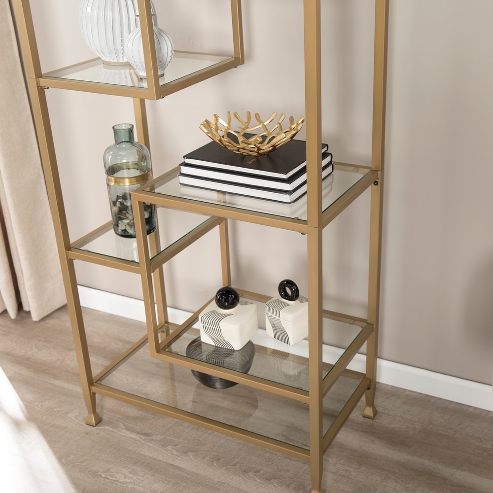 SEI Furniture Jensen Metal Asymmetrical Display Bookcase Etagere