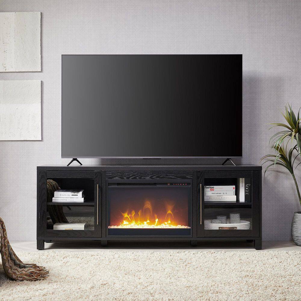 MeyerCross Quincy 68 in. Black Grain TV Stand with 26 in. Crystal Fireplace Fits TV's up to 75 in. TV1804