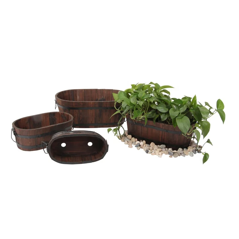 Outdoor Wooden Garden Supplies Wood Barrel Planter Box