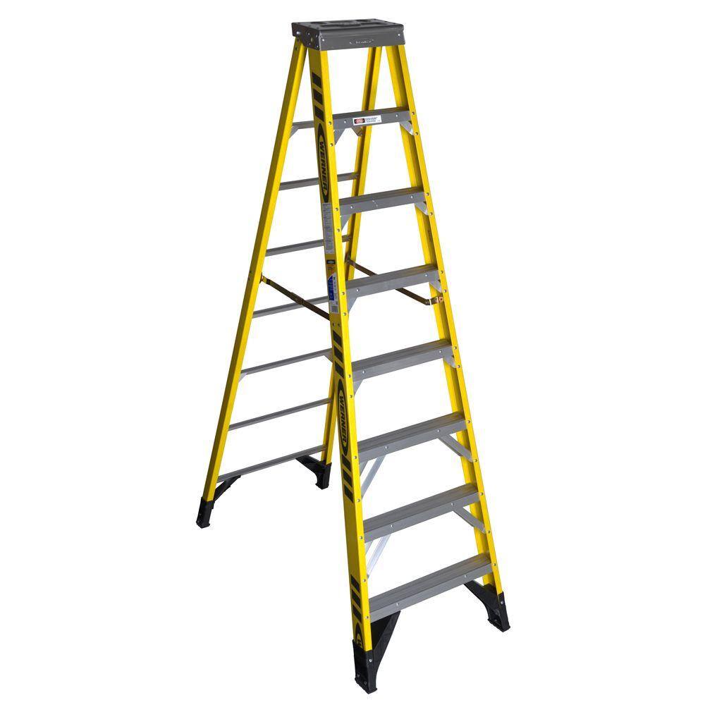 Werner 8 ft. Yellow Fiberglass Step Ladder (12 ft. Reach Height) with 375 lbs. Load Capacity Type IAA Duty Rating 7308