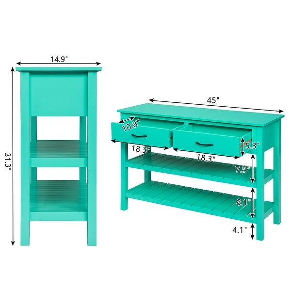 3-Tier Console Table with 2 Drawers， Sofa Table with Storage Shelves