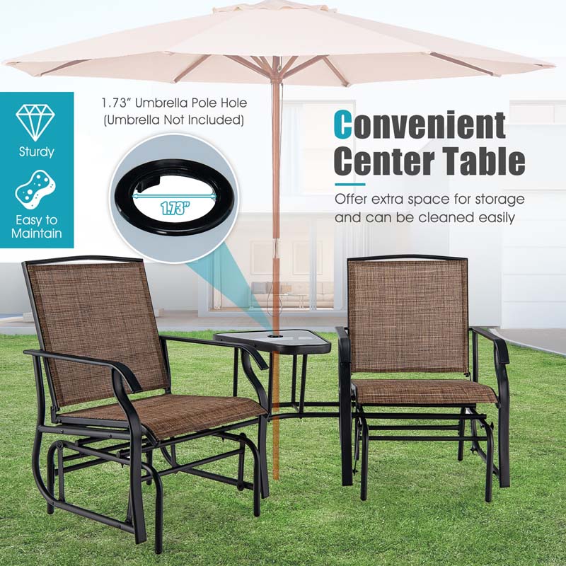 2-Person Double Swing Glider Chair Sling Fabric Porch Rocker with Glass Table & 1.73