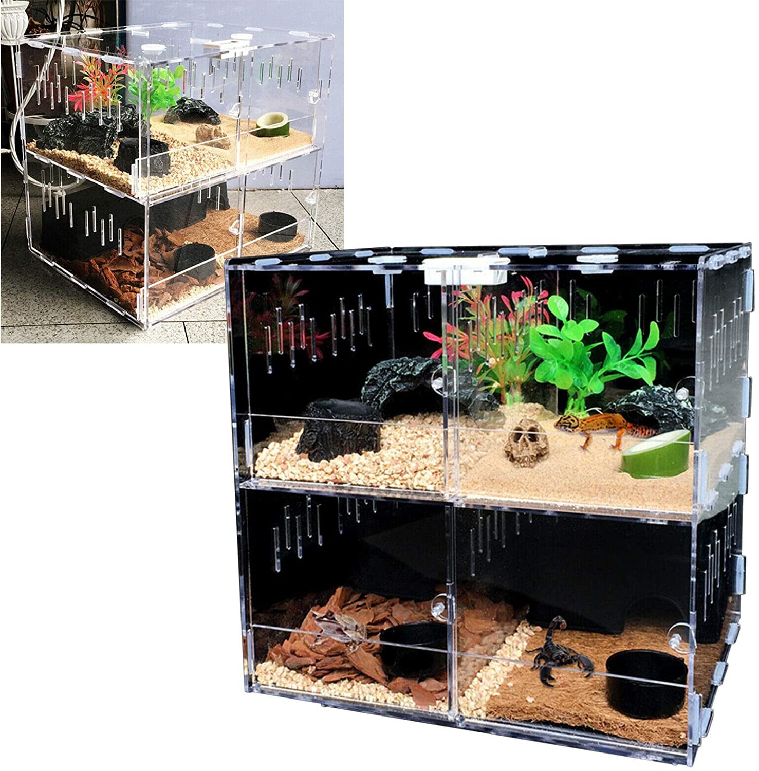 Miumaeov 4 Grids Acrylic Reptile Terrarium Lizard Cage Tank Climbing Pet Box Spider Snake