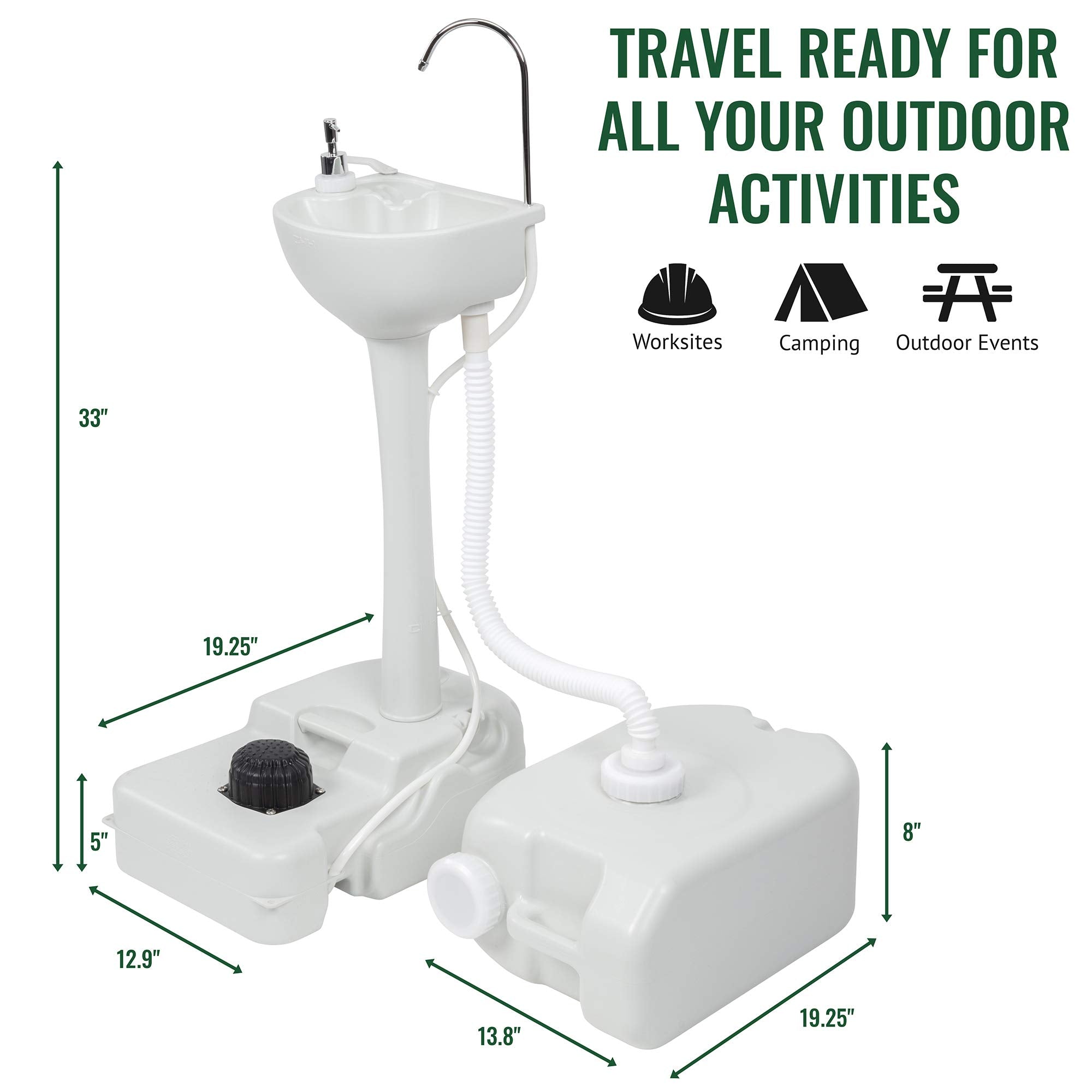 Hike Crew Portable Sink 19.25"x12.9"x33", Outdoor Sink & Hand Washing Station, 19L Water Tank, White