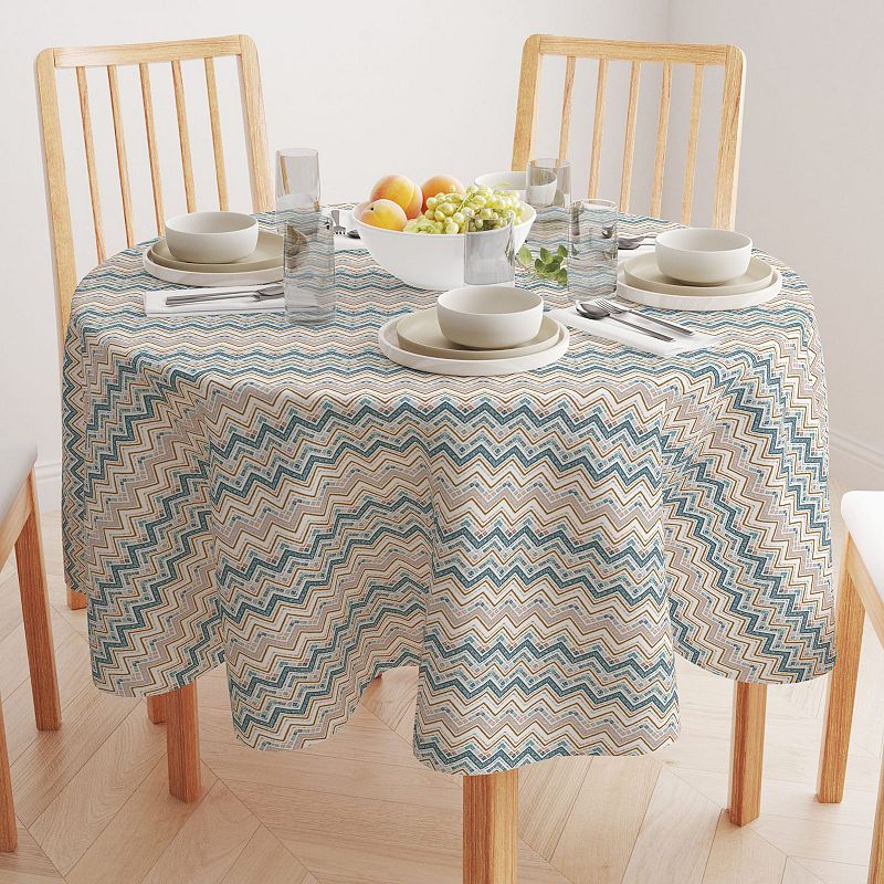 Round Tablecloth， 100% Cotton， 60 Round， Boho Chevron