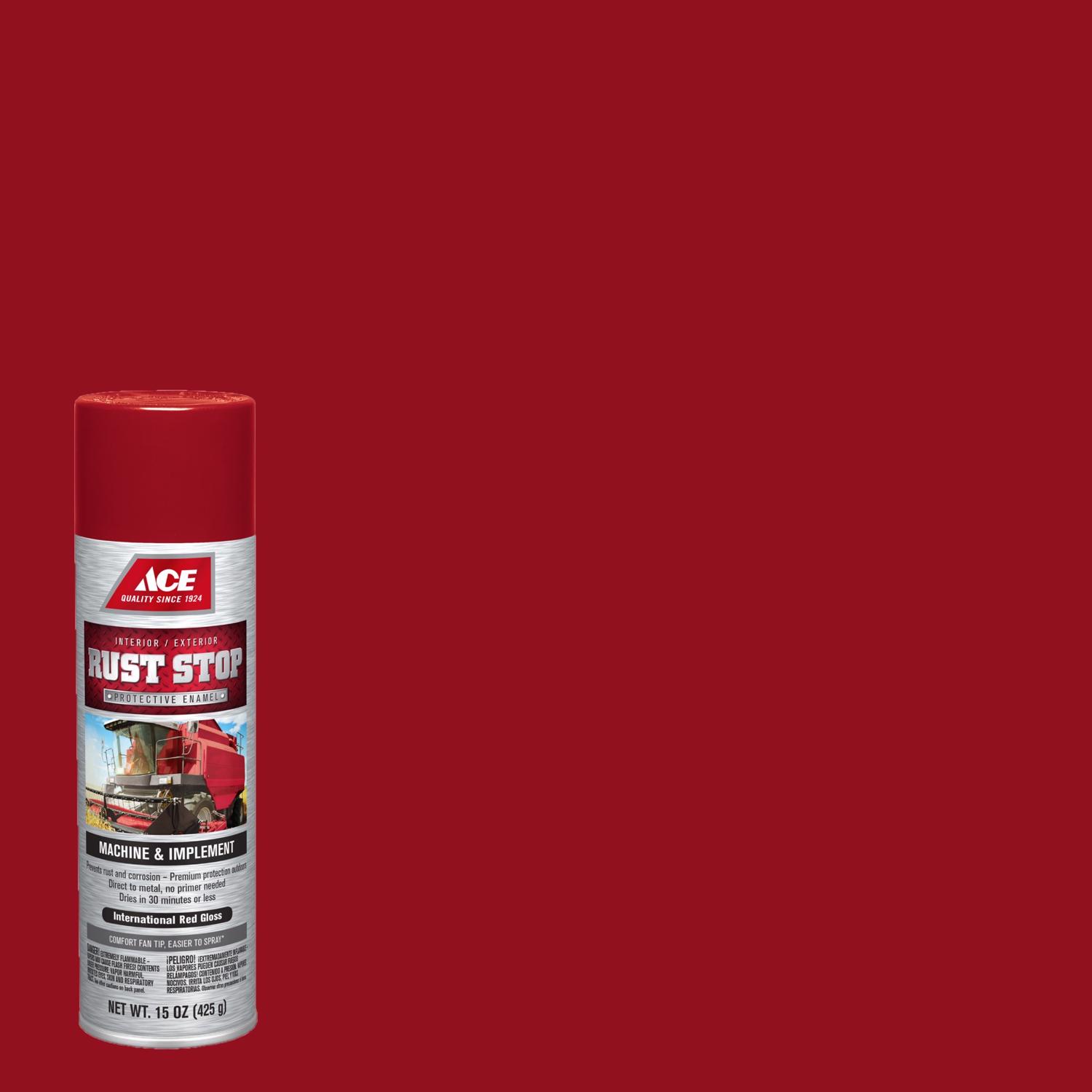 Ace Rust Stop Machine \u0026 Implement Gloss International Red Protective Enamel Spray Paint 15 oz