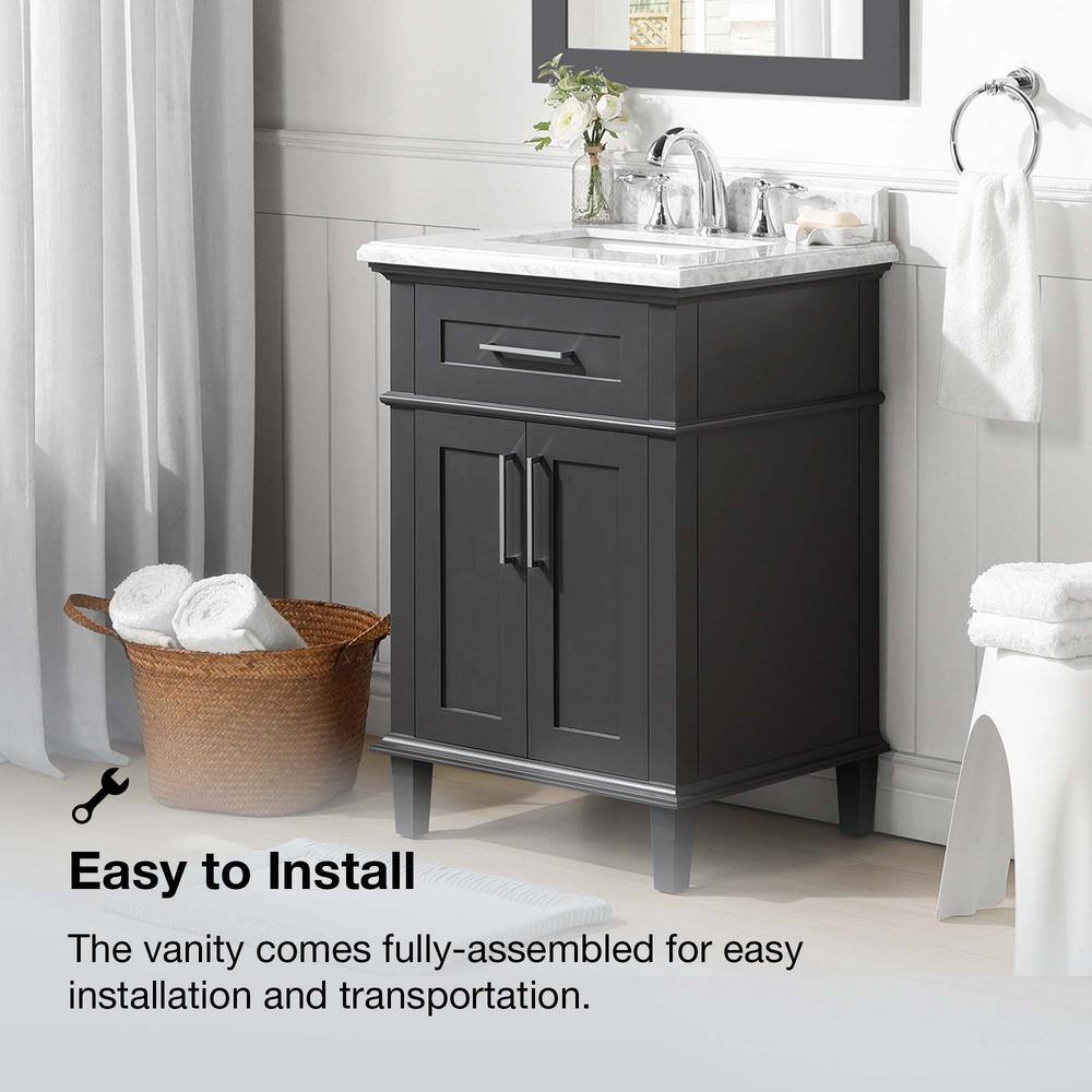 Home Decorators Collection Sonoma 24 in. W x 20 in. D x 34 in. H Bath Vanity in Dark Charcoal with White Carrara Marble Top 9784800270