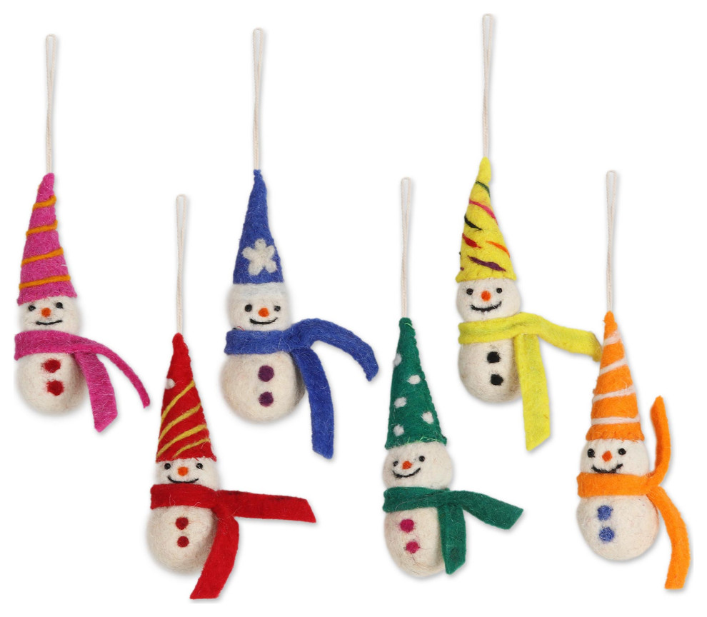 Novica Handmade Silly Snowmen Wool Felt Ornaments (Set Of 6)   Christmas Ornaments   by NOVICA  Houzz