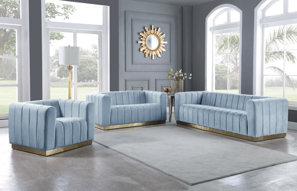 Marlon Velvet Upholstered Set   Contemporary   Armchairs And Accent Chairs   by Meridian Furniture  Houzz