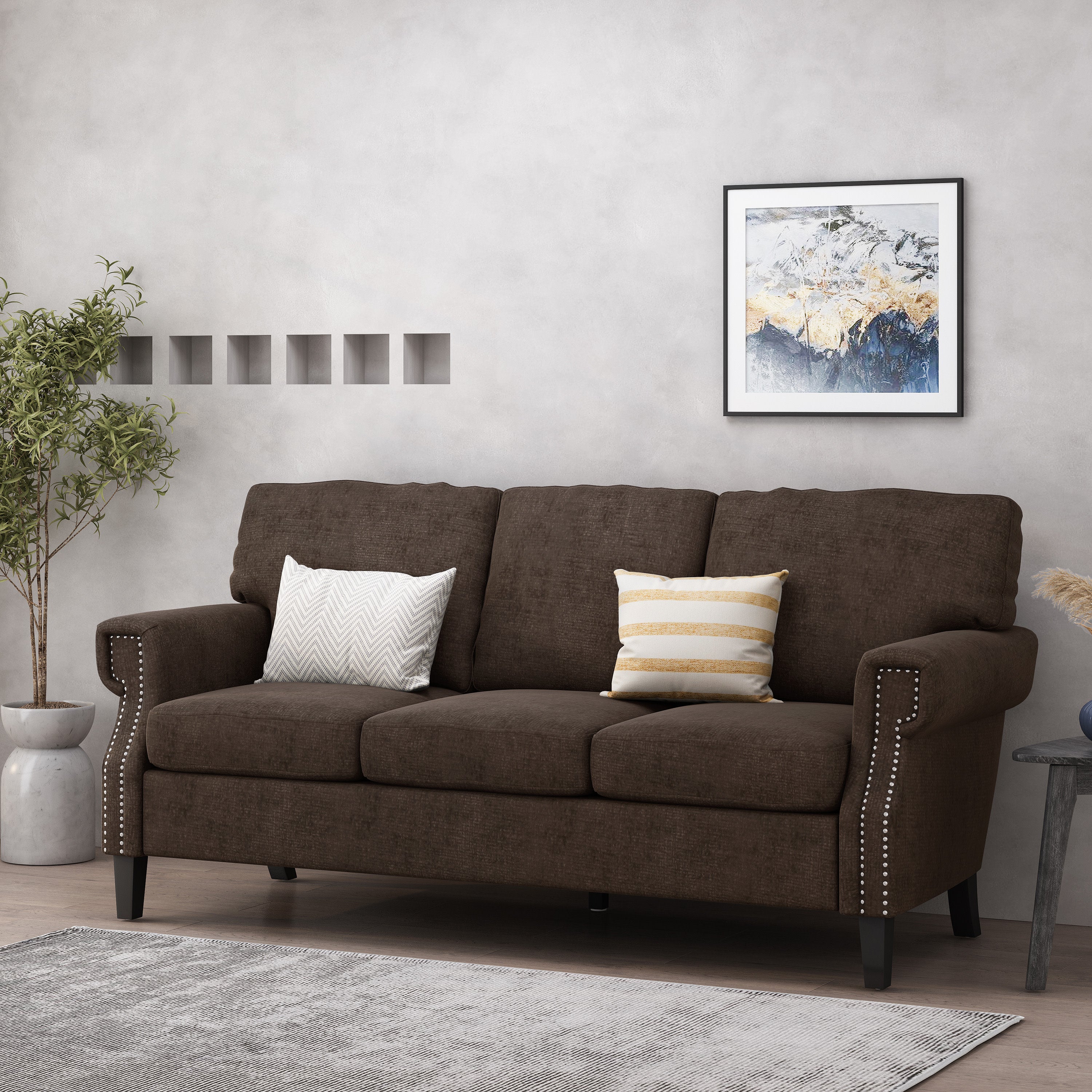 Dobles Contemporary Fabric 3 Seater Sofa with Nailhead Trim