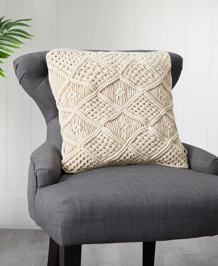 Nearly Natural Boho Cross Woven Macrame Decorative Pillow Cover， 18