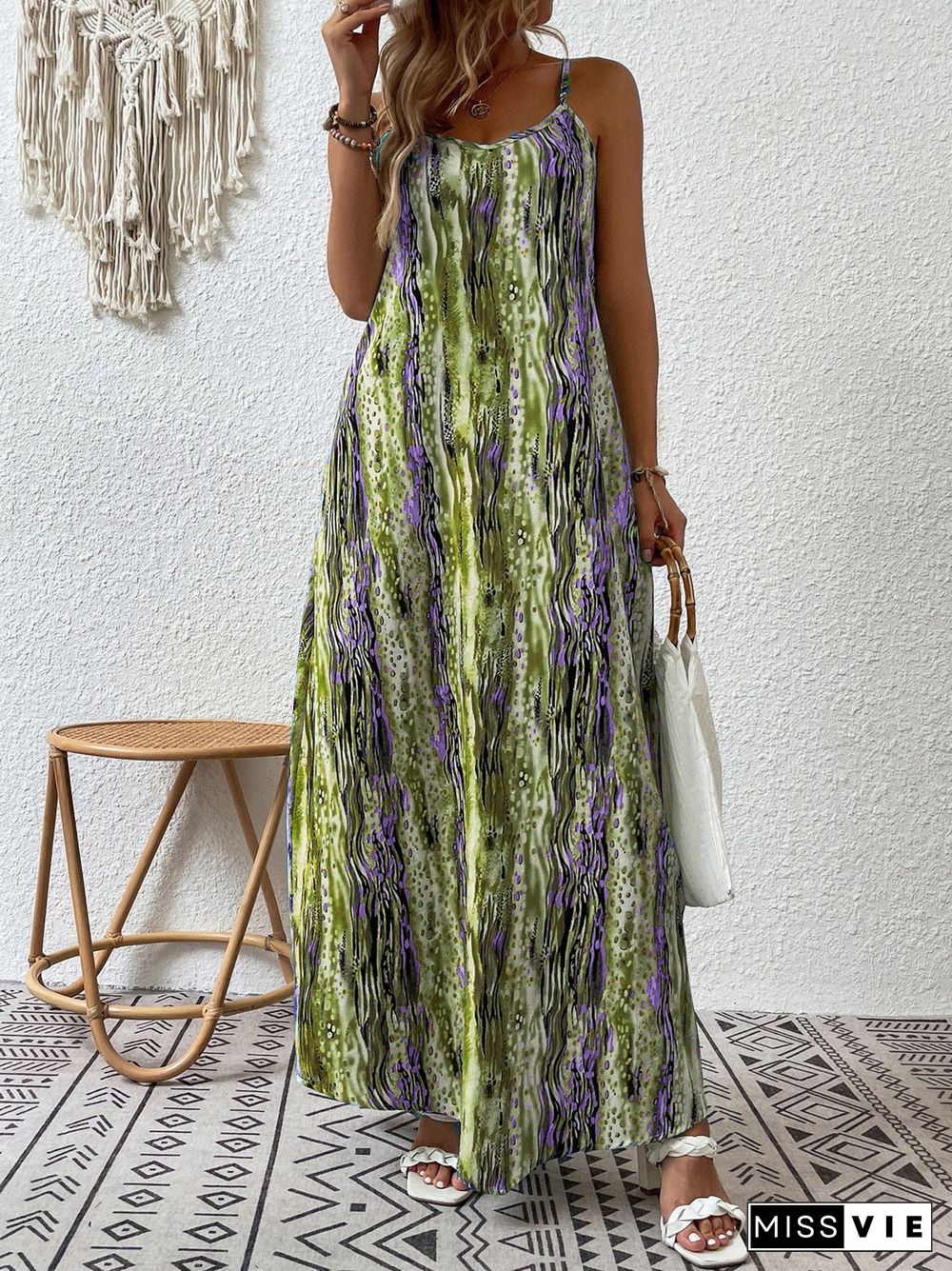 Women's Floral Printed Long Sleeve U-neck Maxi Dress