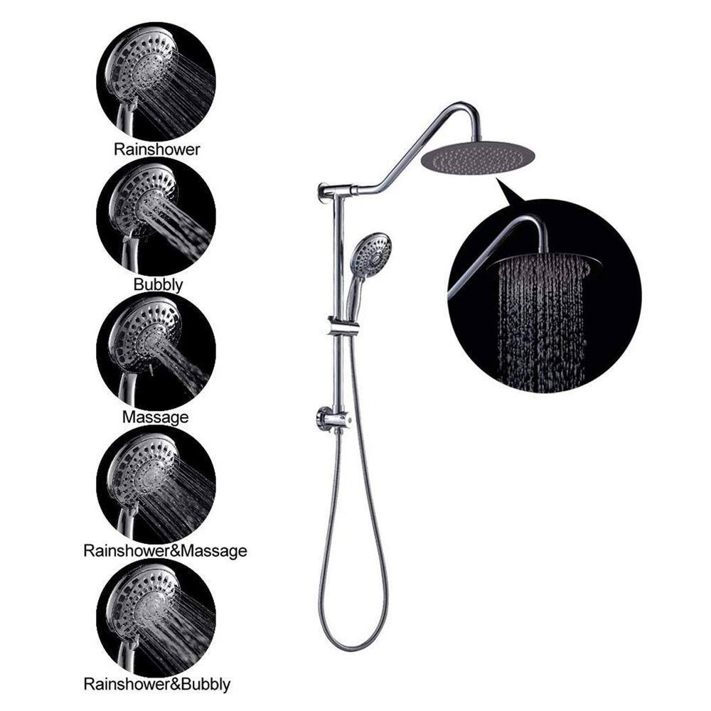 Magic Home 5-Spray Patterns with 2.5 GPM 10 in. Wall Mounted Hand Shower Dual Shower Heads in Chrome SL-H-LS0002C