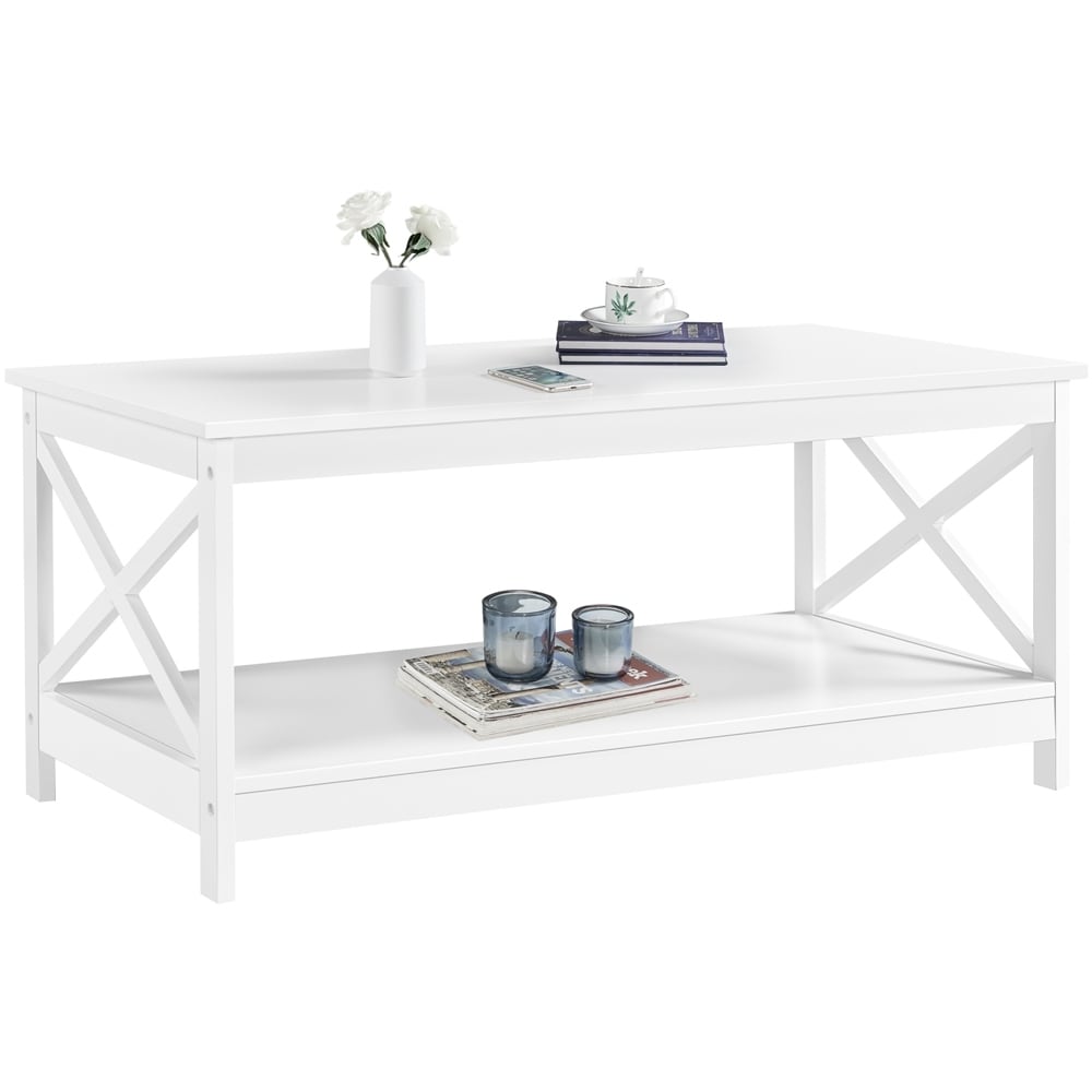 Yaheetech 2 Tier Wood Coffee Table X Design Accent Table with Shelf