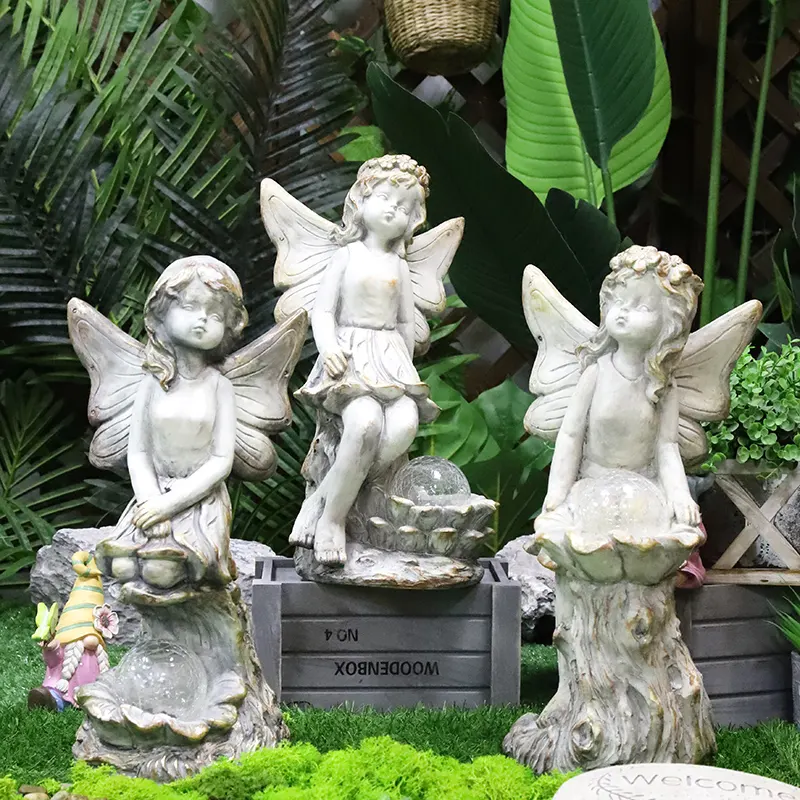 Redeco New Arrival Angel Decor Magnesia Crafts LED Solar Fashion Angel Magnesium Oxide Magnesium Oxide Crafts Garden Decor