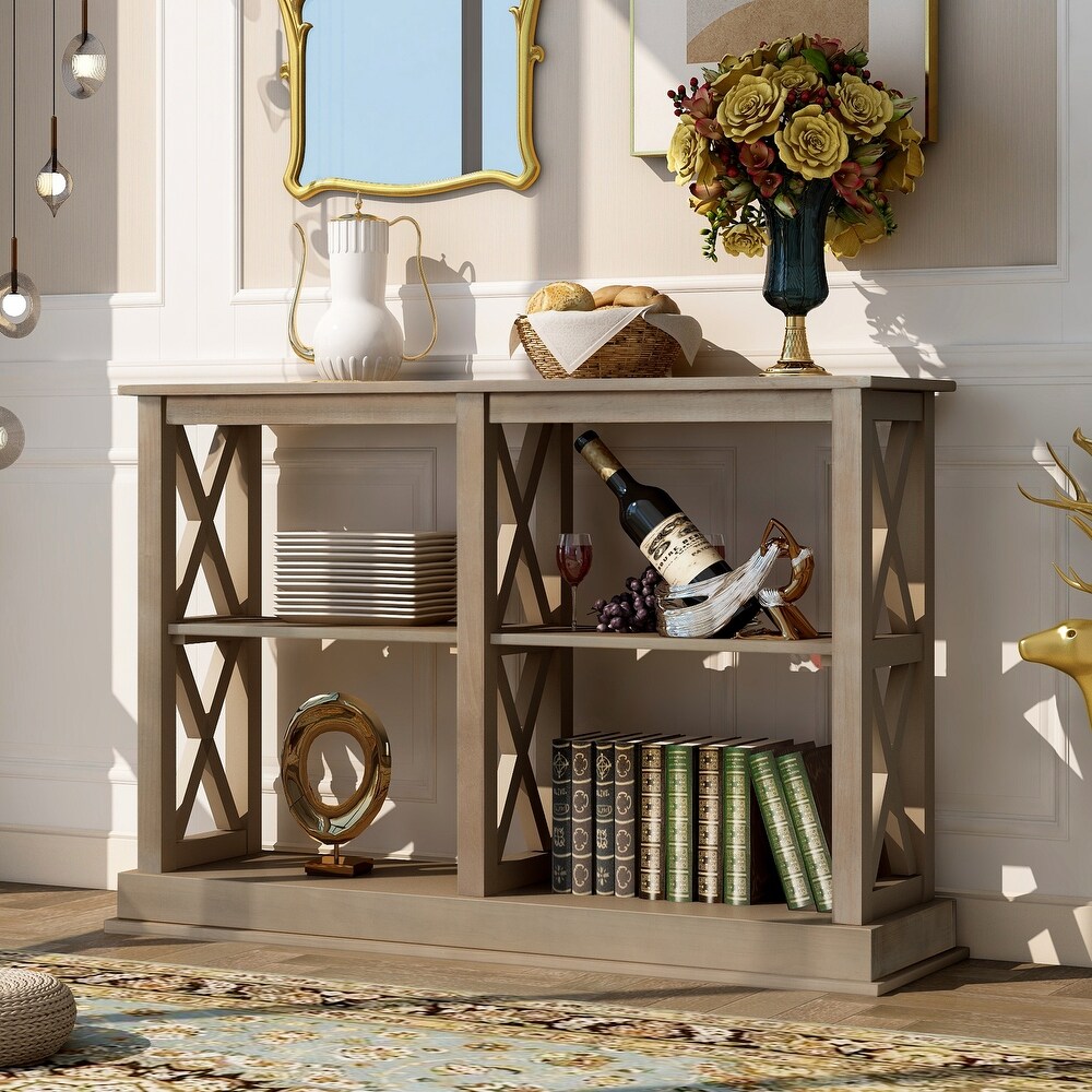 Rustic Console Table Wood Side Table with 3 Tier Storage Shelves