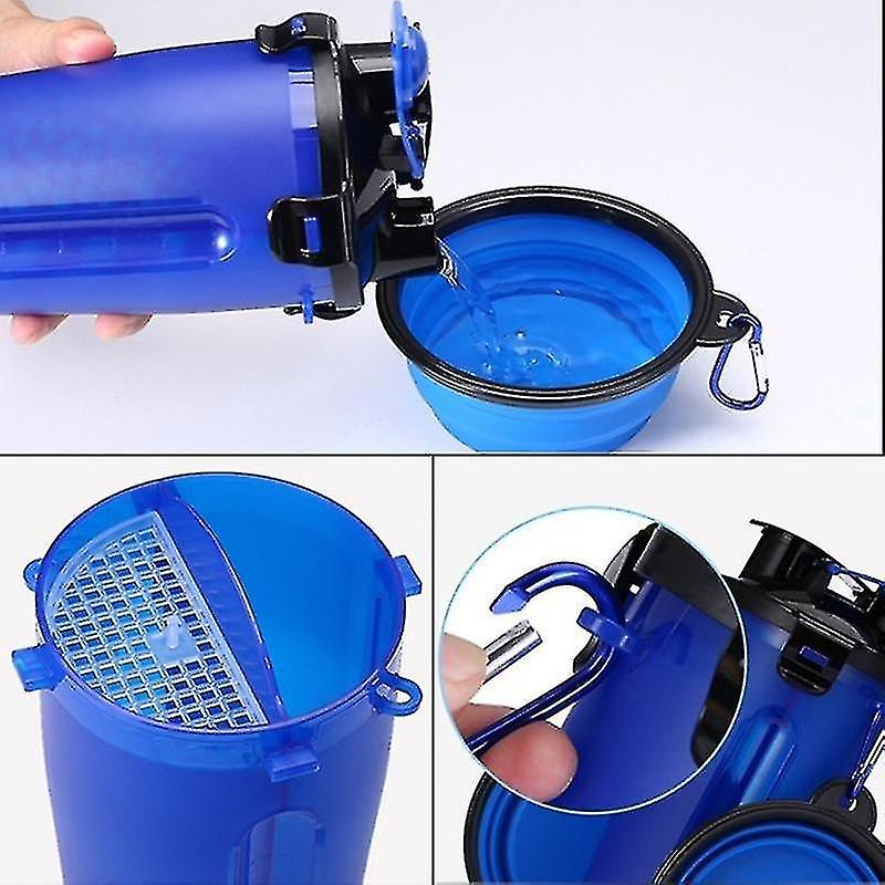 Portable 2 In 1 Pet Folding Water Bottle Food Container With Folding Silicone Pet Bowl Outdoor