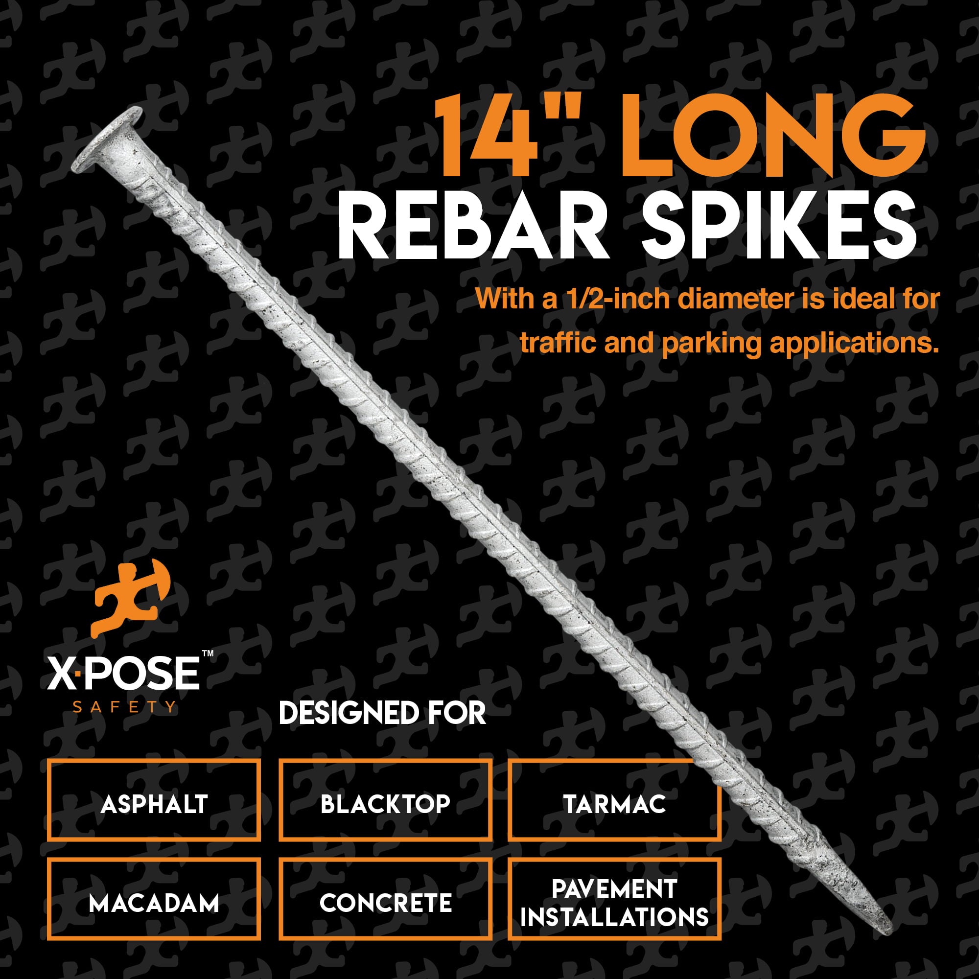 Rebar Stakes - 14 Inch Metal Spikes for Asphalt 1/2 Inch Diameter - 4 Pack Ground Stakes Heavy Duty for Speed Bump, Wheel Stop - Threaded Galvanized Steel Stakes - Rebar Support Estacas de Metal