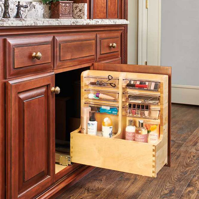 Rev-A-Shelf 24 Inch Wood Vanity Base Cabinet Storage Organizer， 441-12VSBSC-1