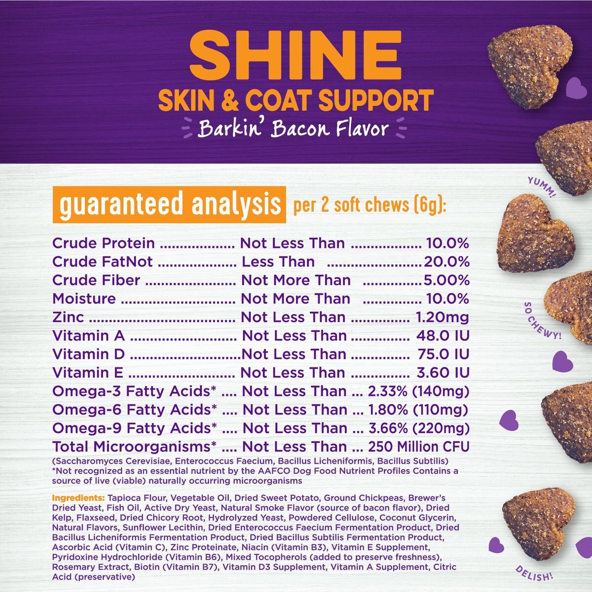 Wellness Shine Skin and Coat Bacon Flavor Chew Supplements for Dogs