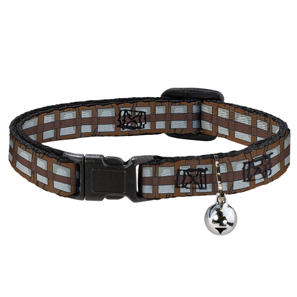 Star Wars Cat Collar， Breakaway Collar with Bell， Star Wars Chewbacca Bandolier Bounding Browns Gray， 8.5 to 12 Inches 0.5 Inch Wide