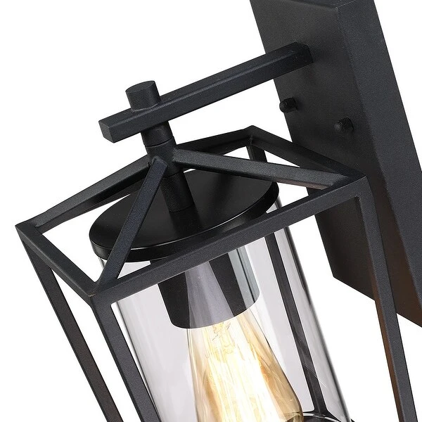 Black Outdoor Wall Lantern Sconce Light with Clear Glass Shade - 10.6