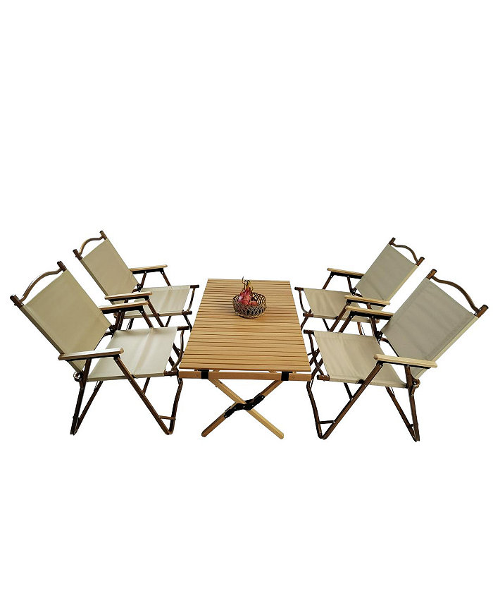 Simplie Fun Multi-Function Foldable and Portable Dining Set 1 Dining Table and 4 Folding Chairs Indoor and outdoor universal Natural