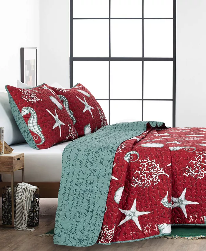 Videri Home Festive Seahorse Reversible 3-Piece Quilt Set Collection