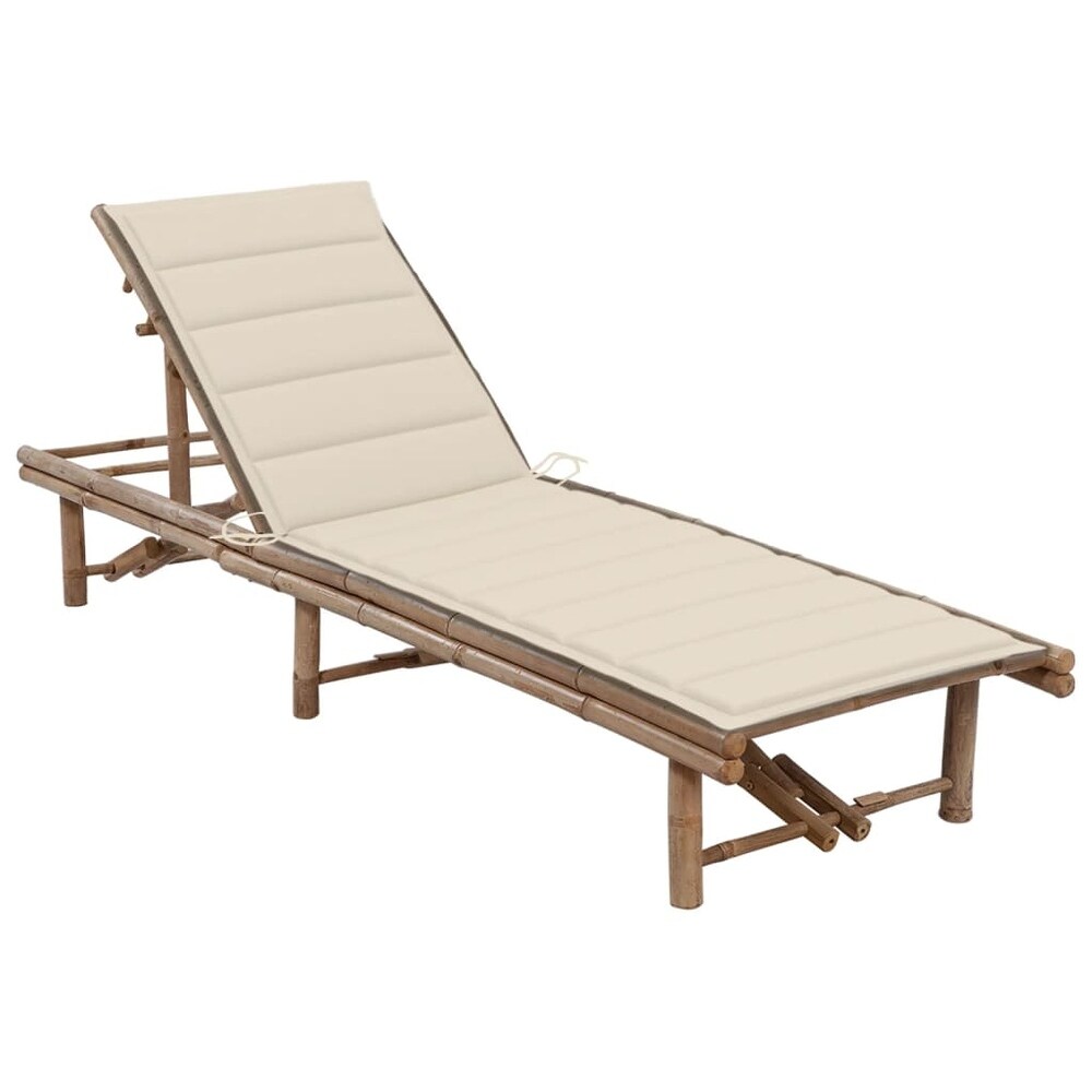 vidaXL Patio Lounge Chair Porch Sunbed Poolside Sunlounger with Cushion Bamboo   78.7\