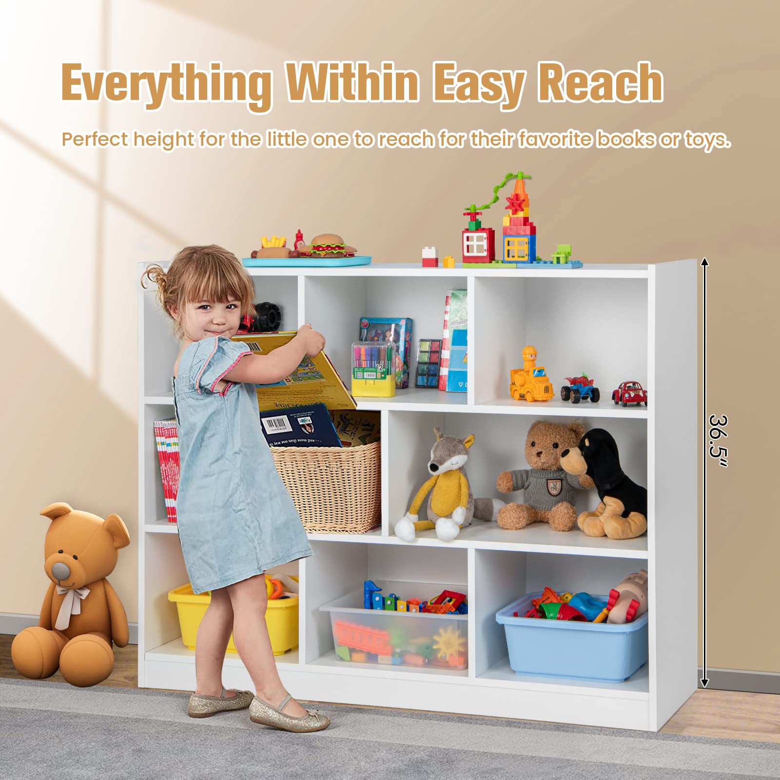 Costzon Toy Storage and Organizer, Wooden 8 Compartment Kids Bookshelf