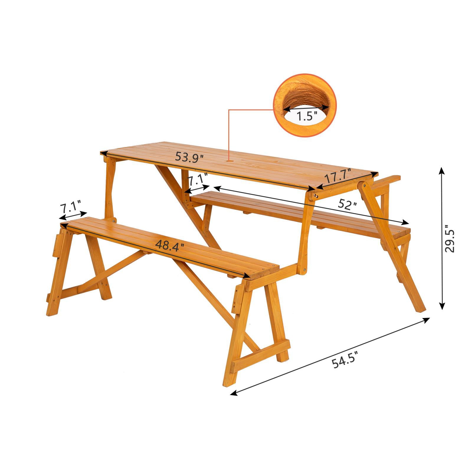 Ktaxon Wooden Outdoor Folding Patio Camping Picnic Table Set with Bench