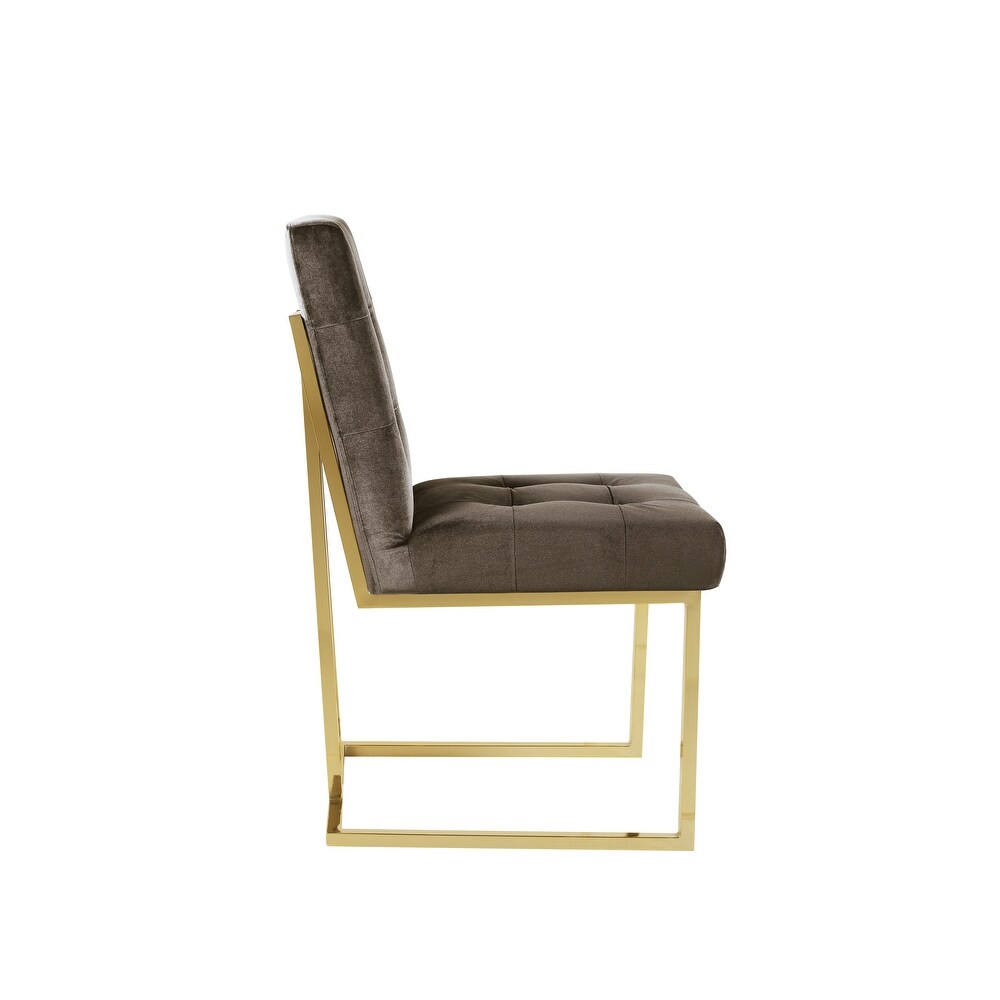 Chic Home Pierre Tufted Velvet Polished Brass Metal Frame Dining Side Chair