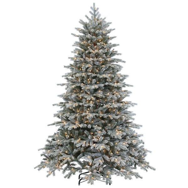 Enchanting 9 Foot Natural Cut Full Flocked Spruce with Warm White LED Lights