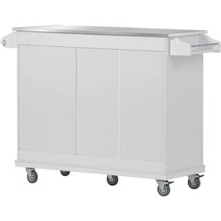 Nestfair 51 in. W White Kitchen Island with Stainless Steel Top and Storage Cabinet CKK5114W