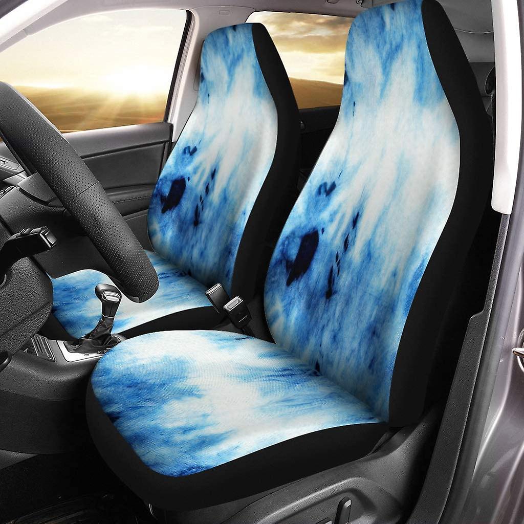 Set Of 2 Car Seat Covers Tie Dye Pattern Of Indigo Color On White Silk Universal Auto Front Seats Protector Fits For Car，suv Sedan，truck D---42627