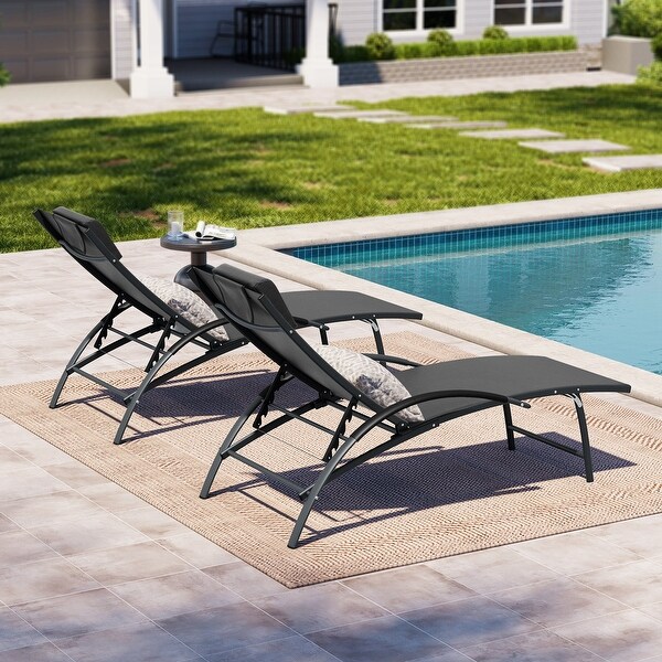 Crestlive Outdoor Adjustable Reclining Chaise Lounge Chair with Arms and Headrest，Aluminum or Steel Frame Options