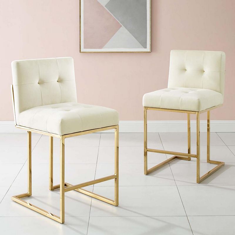 Modway Privy Gold Stainless Steel Performance Velvet Counter Stool Set of 2