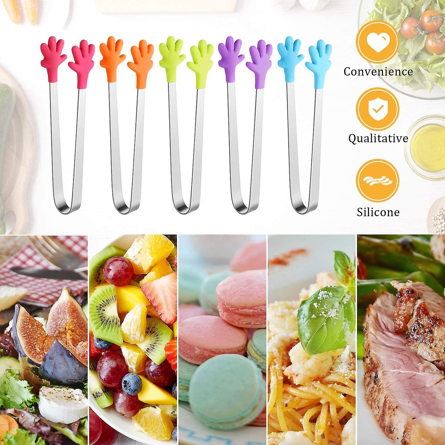 12 Pcs Mini Tong Hand Shape Silicone Tongs 5 Inch Small Kitchen Food Tongs Mini Serving Plastic Sugar Ice Salad Tongs For Kids Toddler()