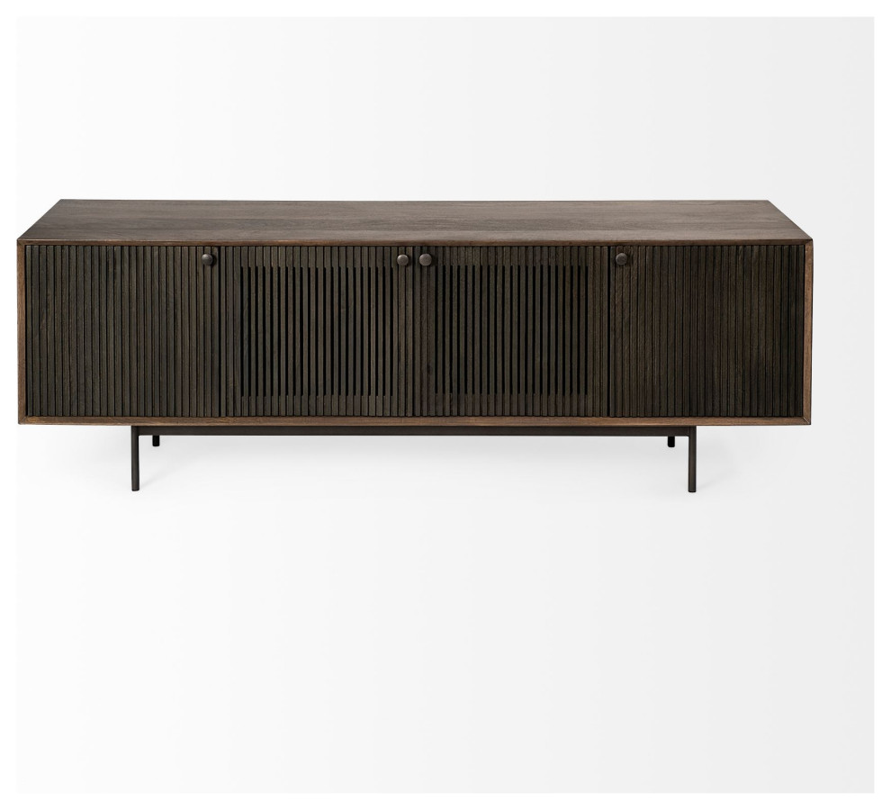 Grace I Two Toned Solid Wood Media Console With Slated Doors  TV up to 82 quot  Industrial   Entertainment Centers And Tv Stands   by HedgeApple  Houzz