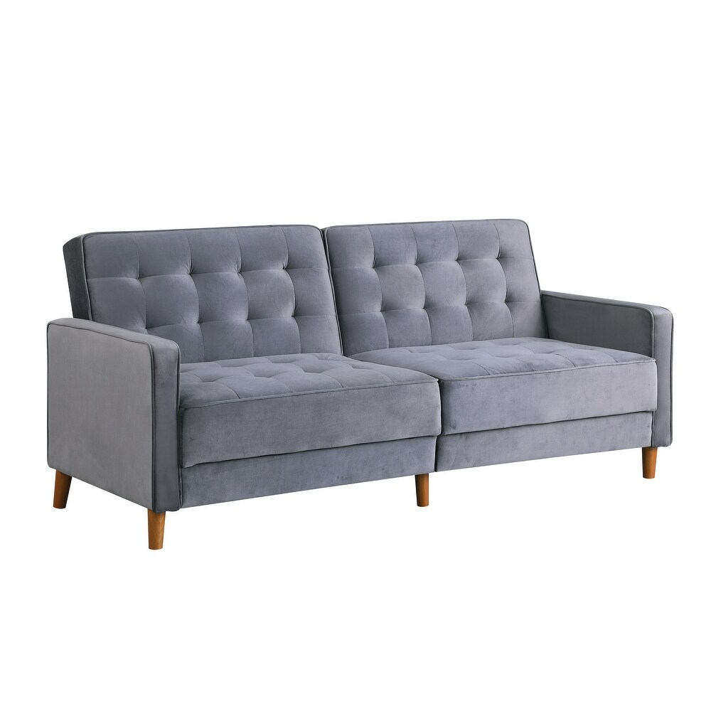 Modern Velvet Upholstered Sofa Bed Adjuastable Reclining Sofa with Split Tufted Back and Wooden Legs