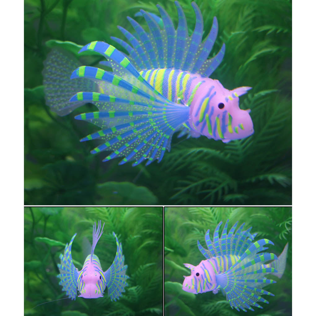 Luminous Artificial Lion Fish Silicone Glowing Fake Lionfish Aquarium Landscape Decoration Blue