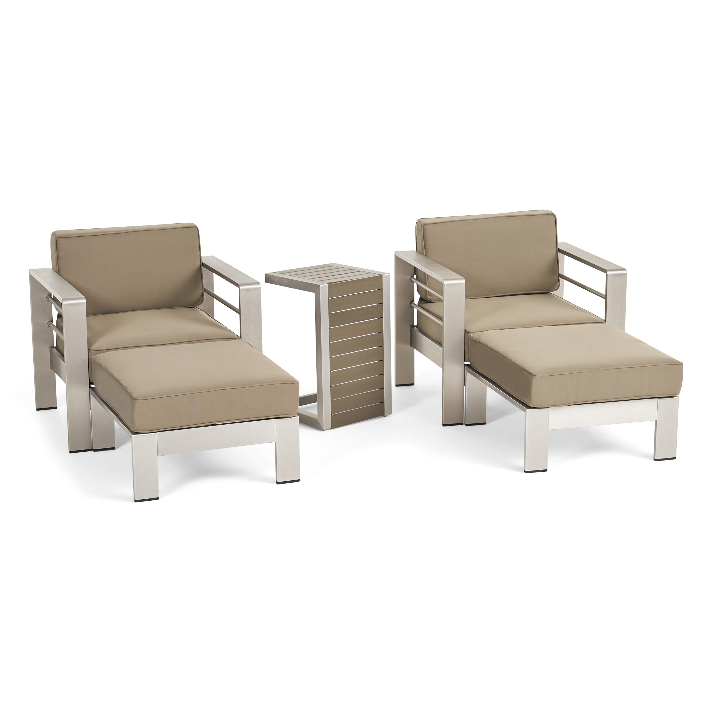 Emily Coral Outdoor Aluminum 2-Seater Club Chair Chat Set with Ottomans and Side Table