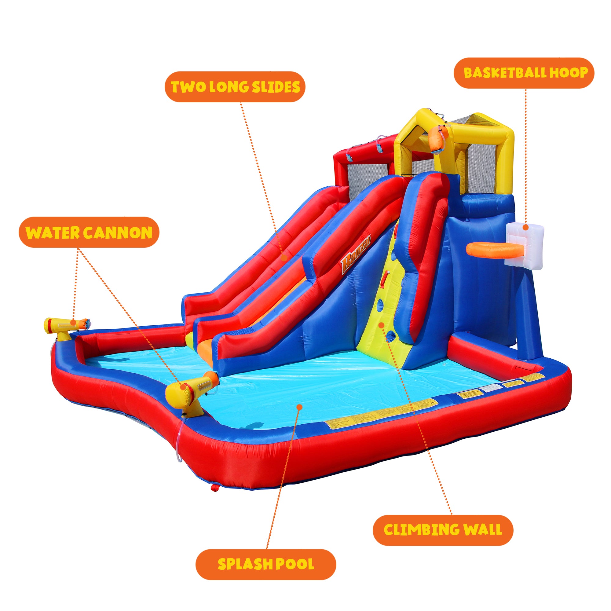 Banzai Twin Falls Kids Giant Outdoor Inflatable Dual Water Slide Splash Park Toy