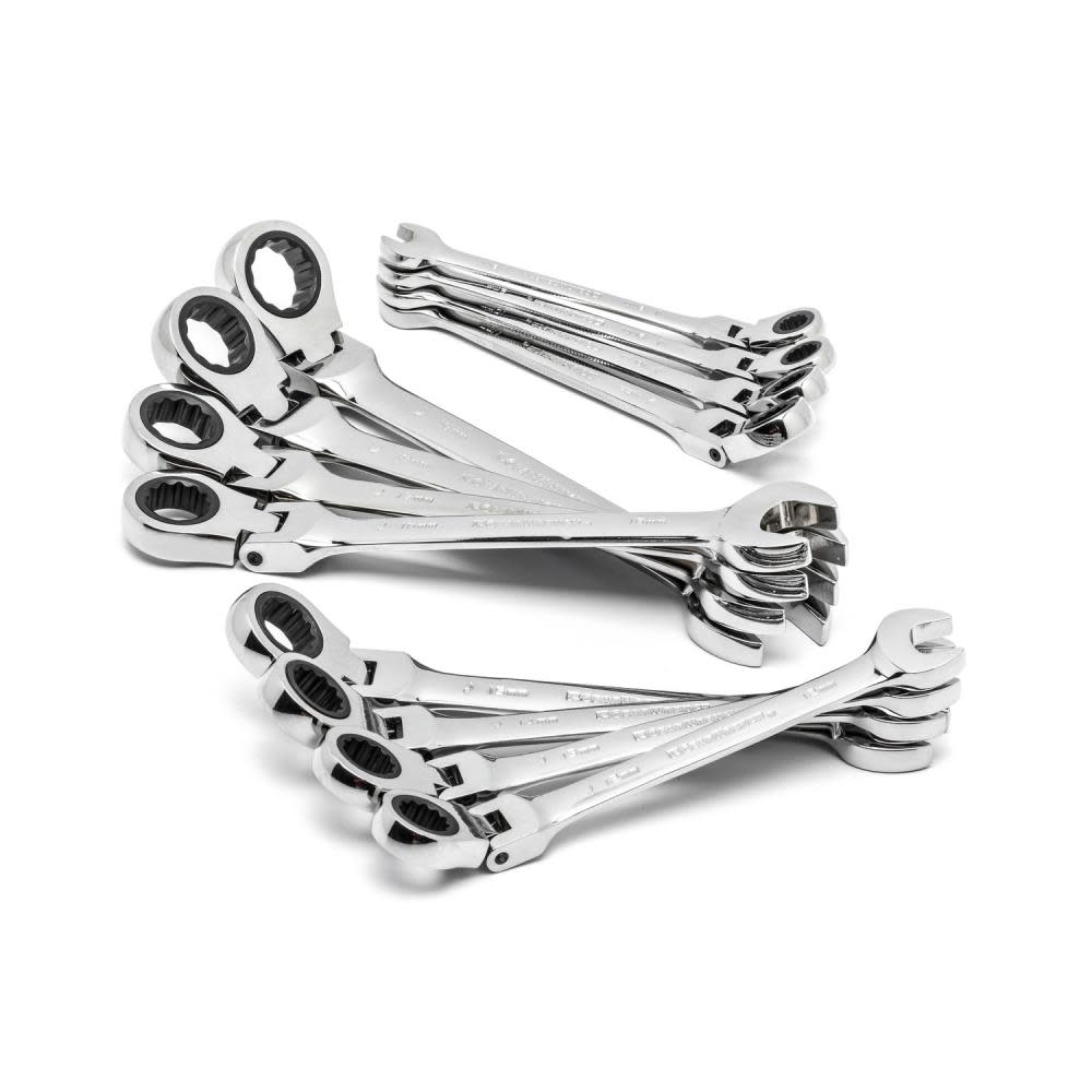 12 Pc 72-Tooth 12 Point Flex Head Ratcheting Combination Metric Wrench Set ;