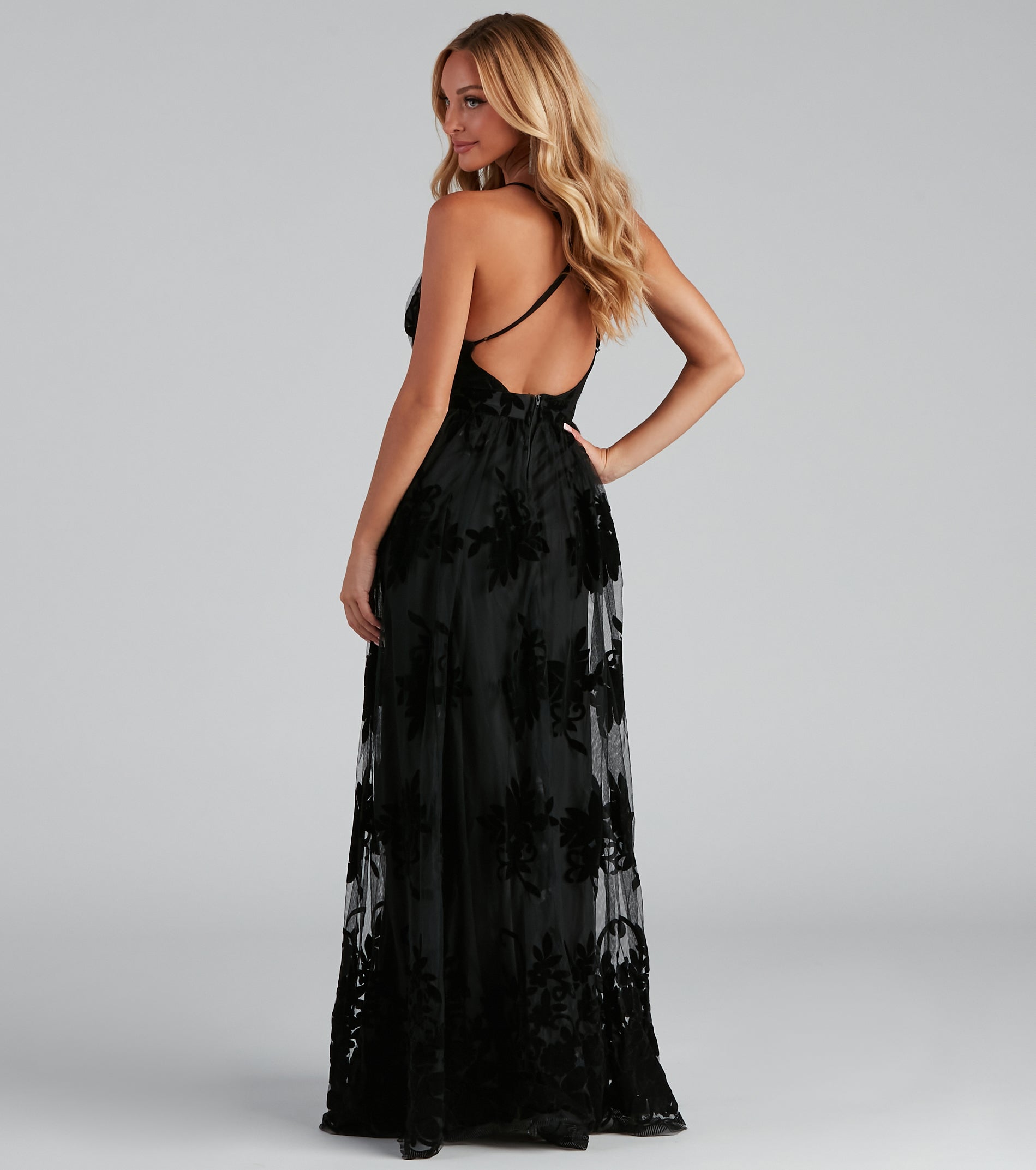 Morgan Formal Flocked Velvet Dress