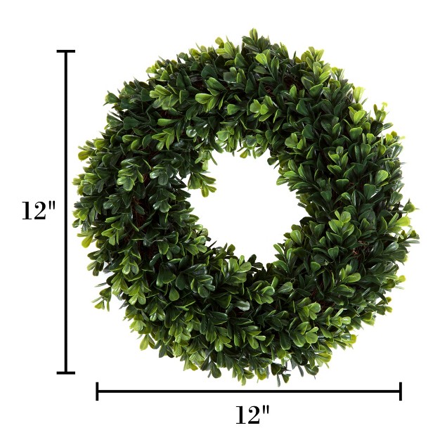 Artificial Boxwood Wreath 12 Inch Uv resistant Plastic Front Door Wreath And Window Decor For Spring And Summer By Pure Garden green