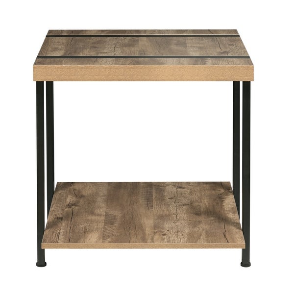 50-JN22ET Bourbon Foundry End Table， Oak and Black Steel