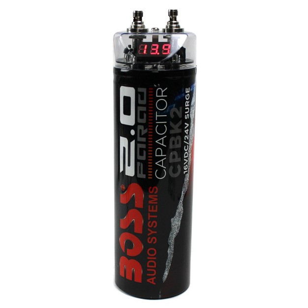 Boss Cpbk2 2 Farad 20 volt Digital Voltage Car Audio Power Capacitor Led Black