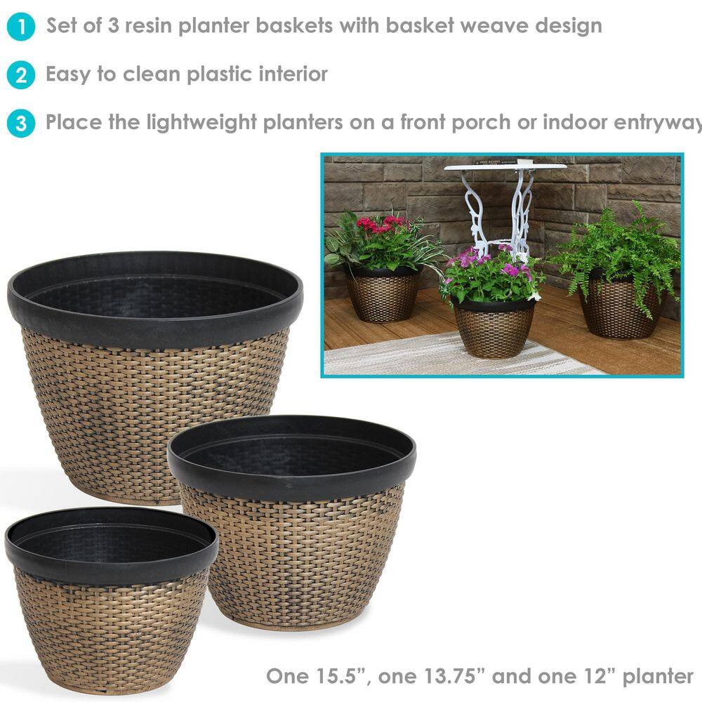 Sunnydaze Decor Resin Faux Basketweave Outdoor Planter (Set of 3) IEO-332